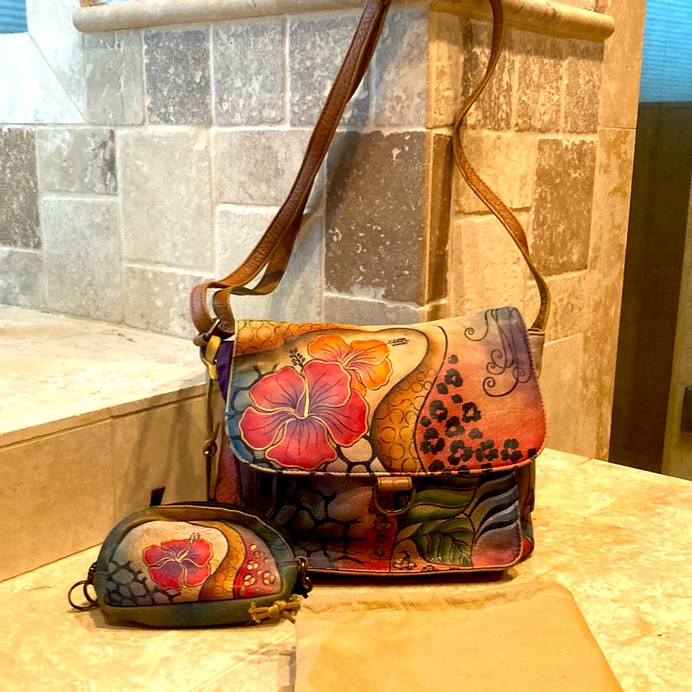 Anuschka Leather Painted Bag & Coinpurse